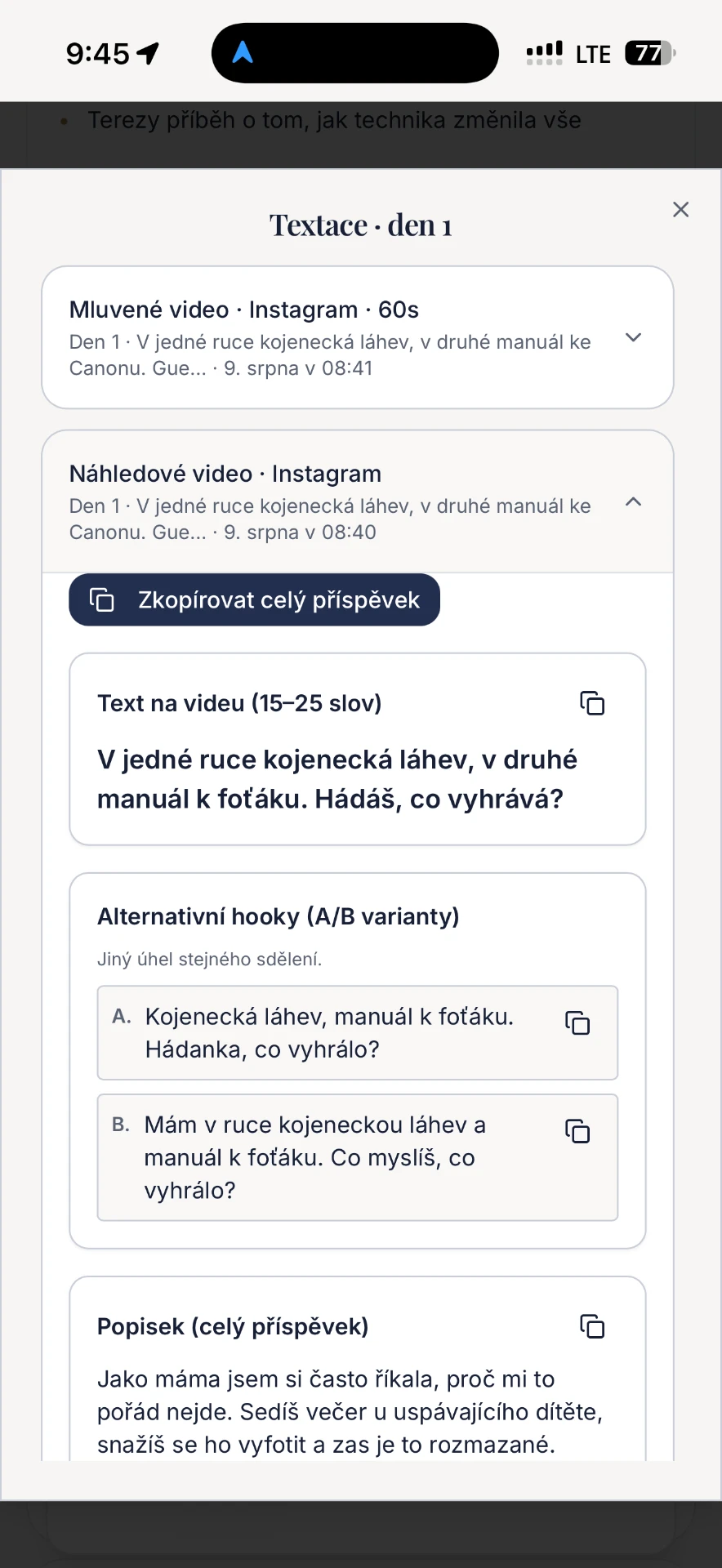 Hotová textace videa s alternativními hooky