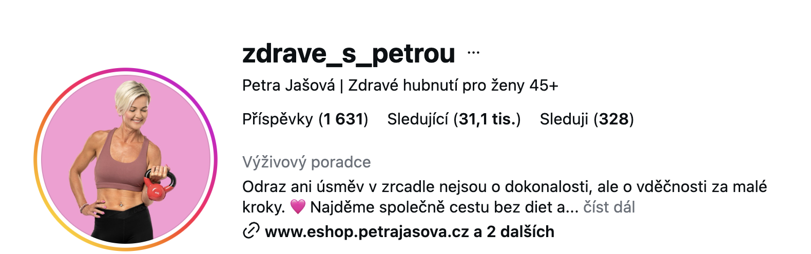 Instagram profil zdrave_s_petrou, Petra Jašová, 31,1 tis. sledujících