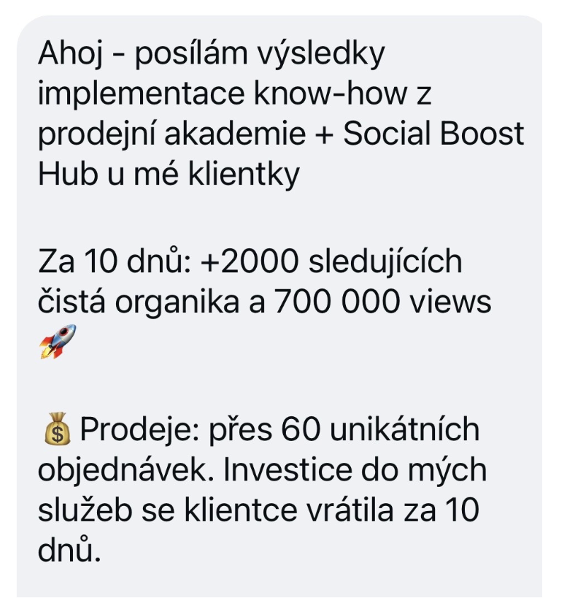 Zpráva: +2000 sledujících, 700 000 views a 60 objednávek za 10 dnů