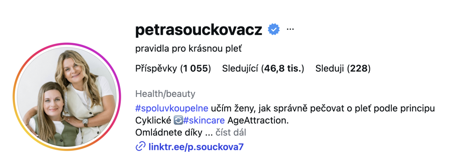 Instagram profil petrasouckovacz, 46,8 tis. sledujících