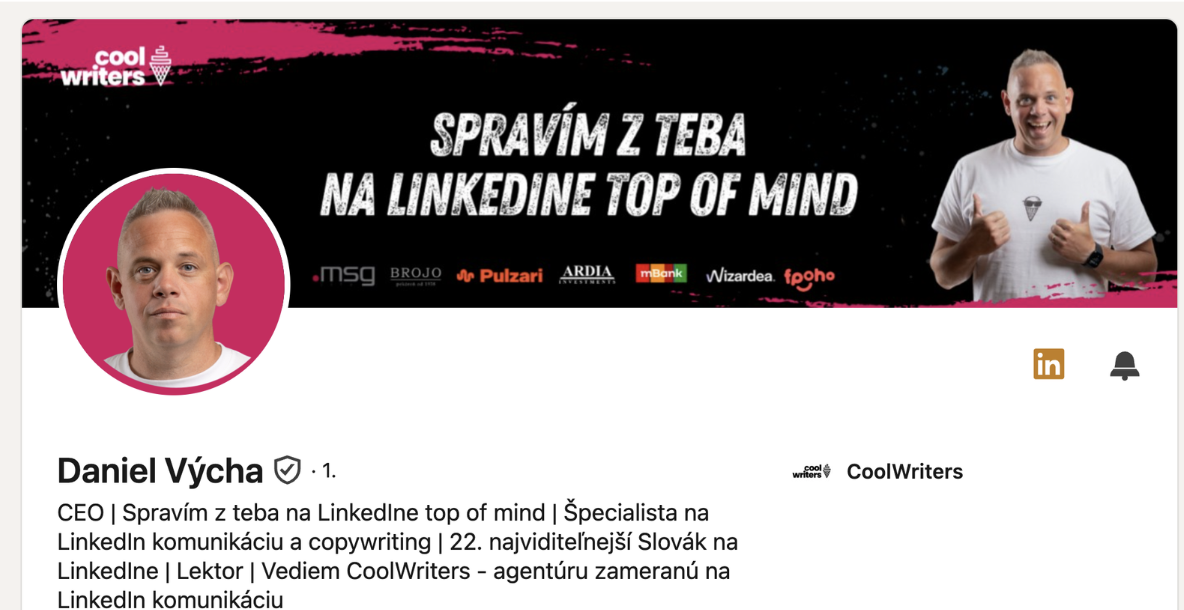 LinkedIn profil Daniela Výchy, CoolWriters