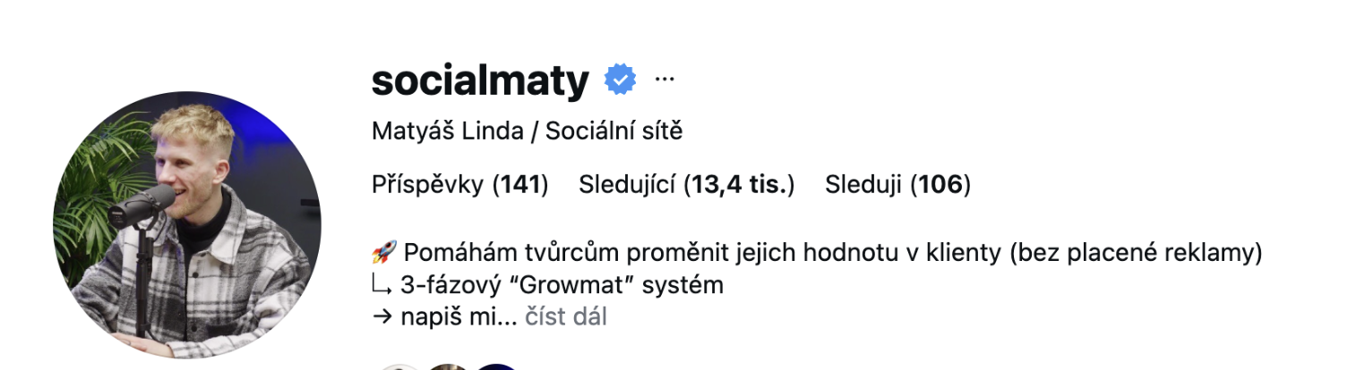 Instagram profil socialmaty, Matyáš Linda, 13,4 tis. sledujících