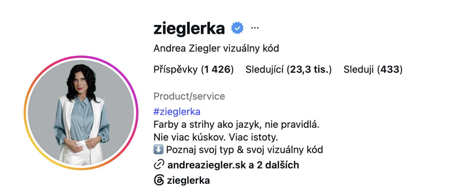 Instagram profil zieglerka, Andrea Ziegler, 23,3 tis. sledujících