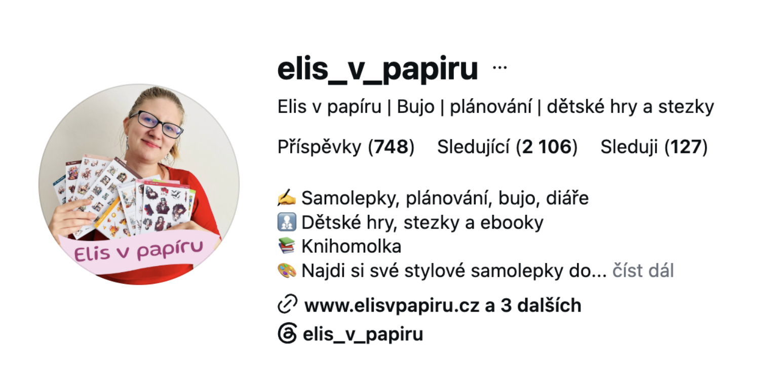 Instagram profil elis_v_papiru, 2 106 sledujících