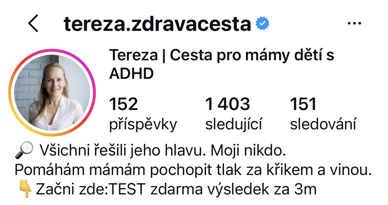 Instagram profil tereza.zdravacesta, 1 403 sledujících